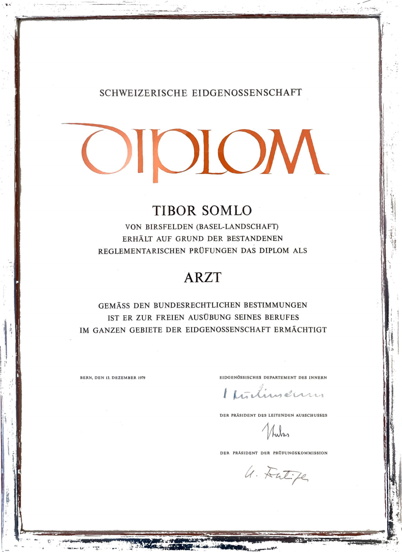 Arztdiplom Prof. Somlo. HNO Liestal